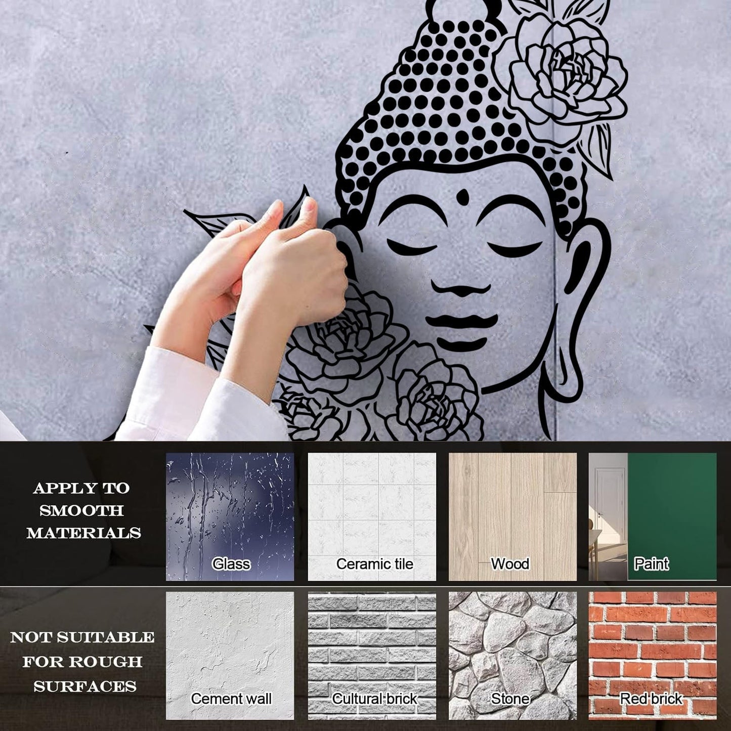 Buddha Face Drawing Flowers Meditation Zen Room Vinyl Wall Stickers It Won'T Fall Off