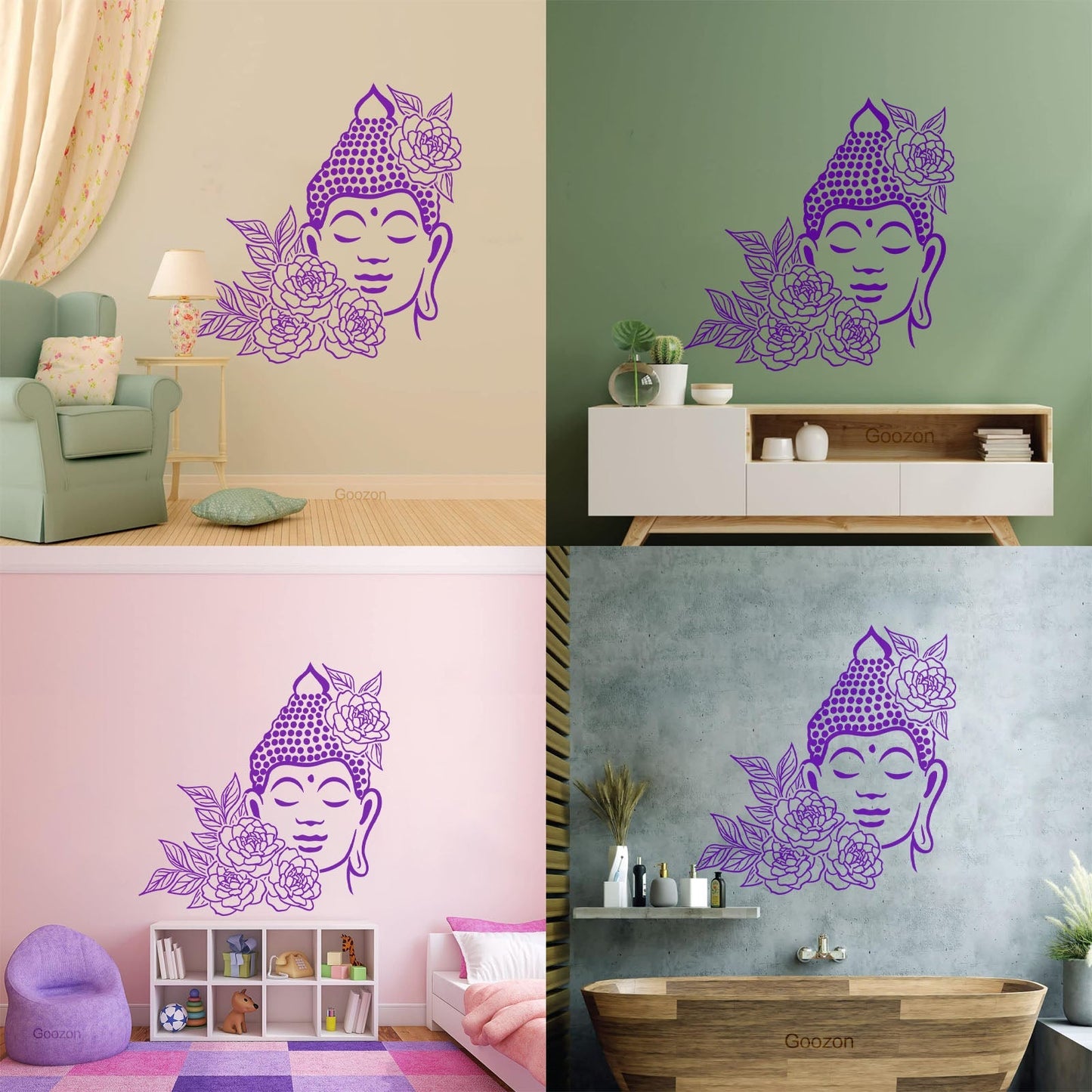 Buddha Face Drawing Flowers Meditation Zen Room Vinyl Wall Stickers It Won'T Fall Off