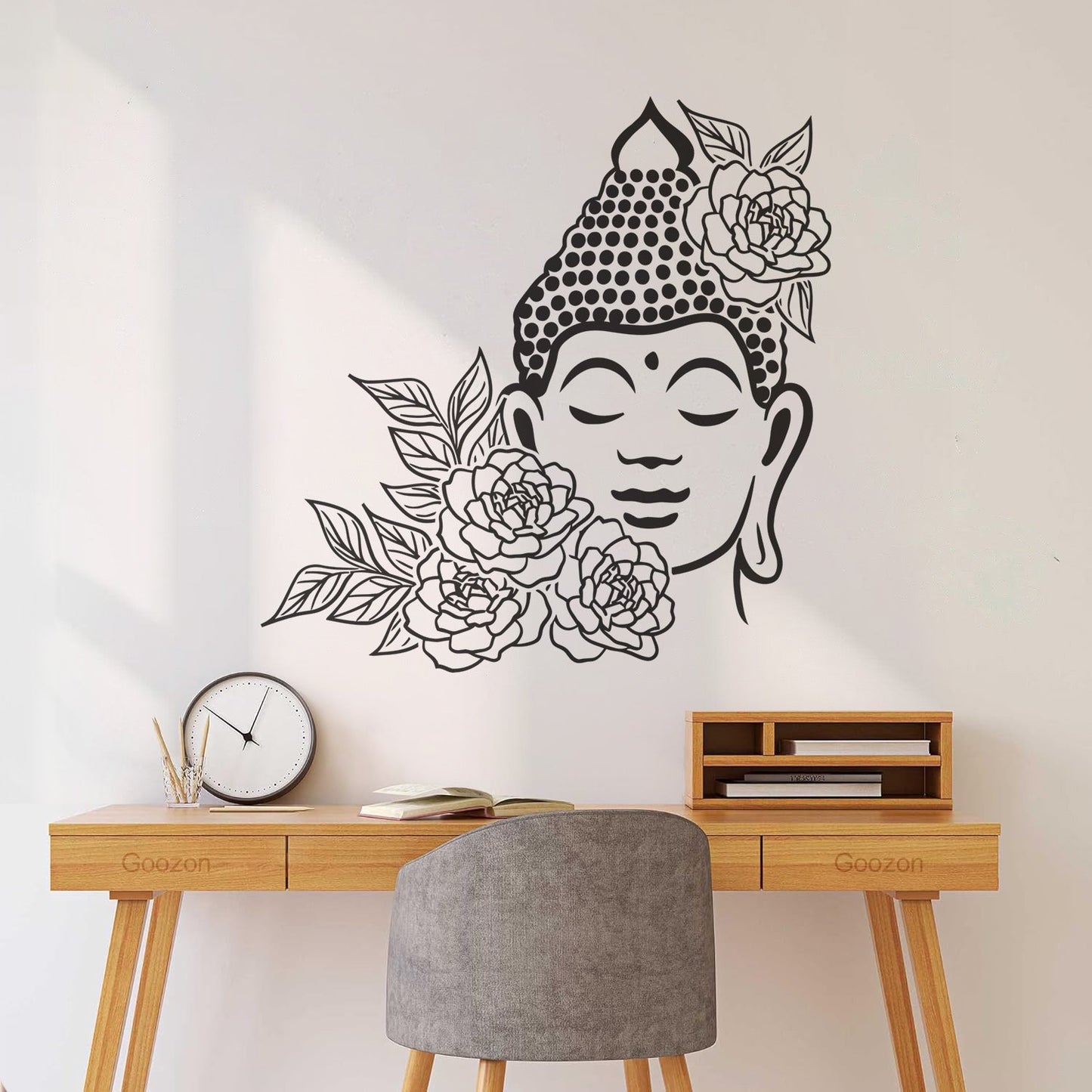 Buddha Face Drawing Flowers Meditation Zen Room Vinyl Wall Stickers It Won'T Fall Off