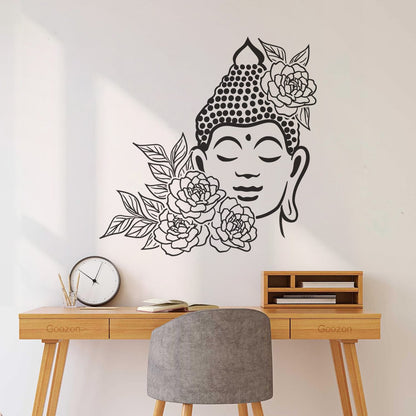 Buddha Face Drawing Flowers Meditation Zen Room Vinyl Wall Stickers It Won'T Fall Off