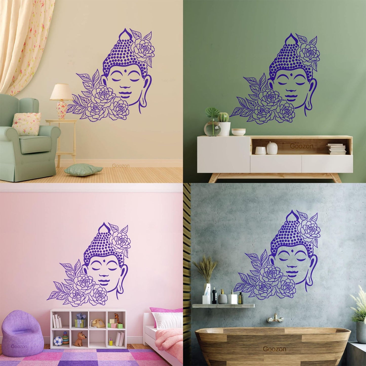 Buddha Face Drawing Flowers Meditation Zen Room Vinyl Wall Stickers It Won'T Fall Off