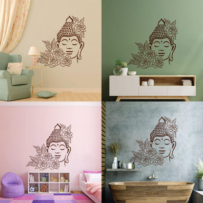 Buddha Face Drawing Flowers Meditation Zen Room Vinyl Wall Stickers It Won'T Fall Off