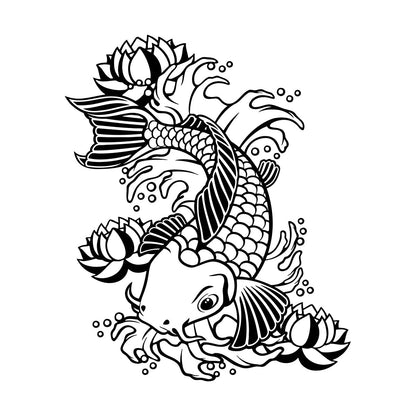 Wall Vinyl Sticker Decor Koi Japanese Fish Water Lily Flowers Asian Style Art Decoration