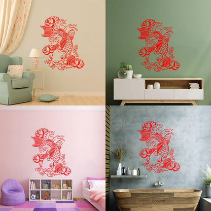 Wall Vinyl Sticker Decor Koi Japanese Fish Water Lily Flowers Asian Style Art Decoration