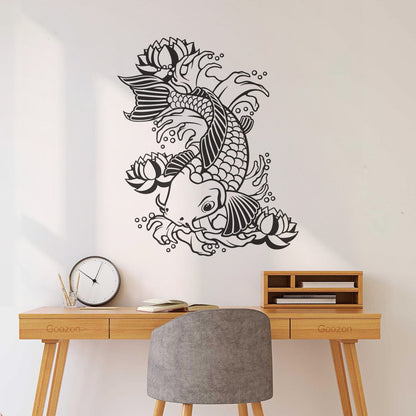 Wall Vinyl Sticker Decor Koi Japanese Fish Water Lily Flowers Asian Style Art Decoration