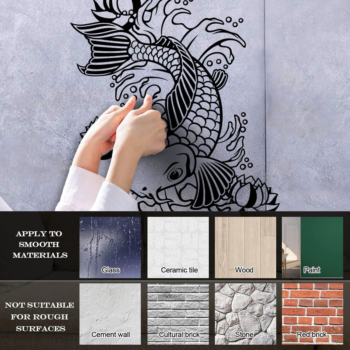 Wall Vinyl Sticker Decor Koi Japanese Fish Water Lily Flowers Asian Style Art Decoration