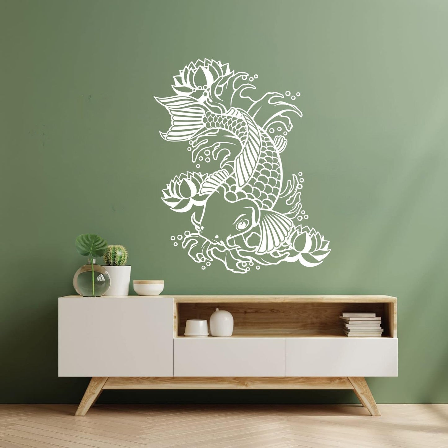 Wall Vinyl Sticker Decor Koi Japanese Fish Water Lily Flowers Asian Style Art Decoration