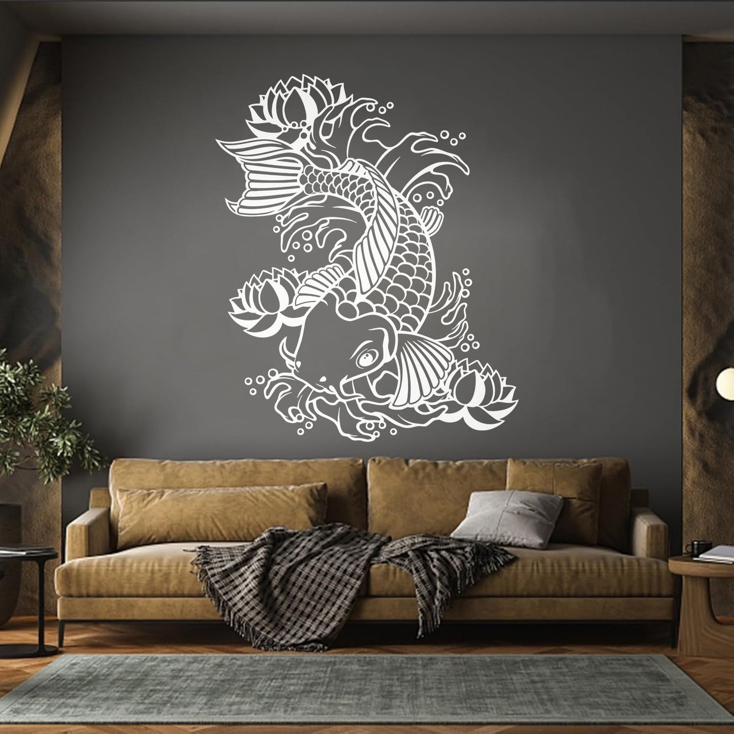 Wall Vinyl Sticker Decor Koi Japanese Fish Water Lily Flowers Asian Style Art Decoration