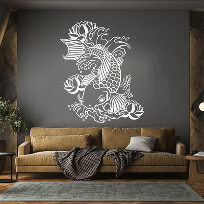 Wall Vinyl Sticker Decor Koi Japanese Fish Water Lily Flowers Asian Style Art Decoration