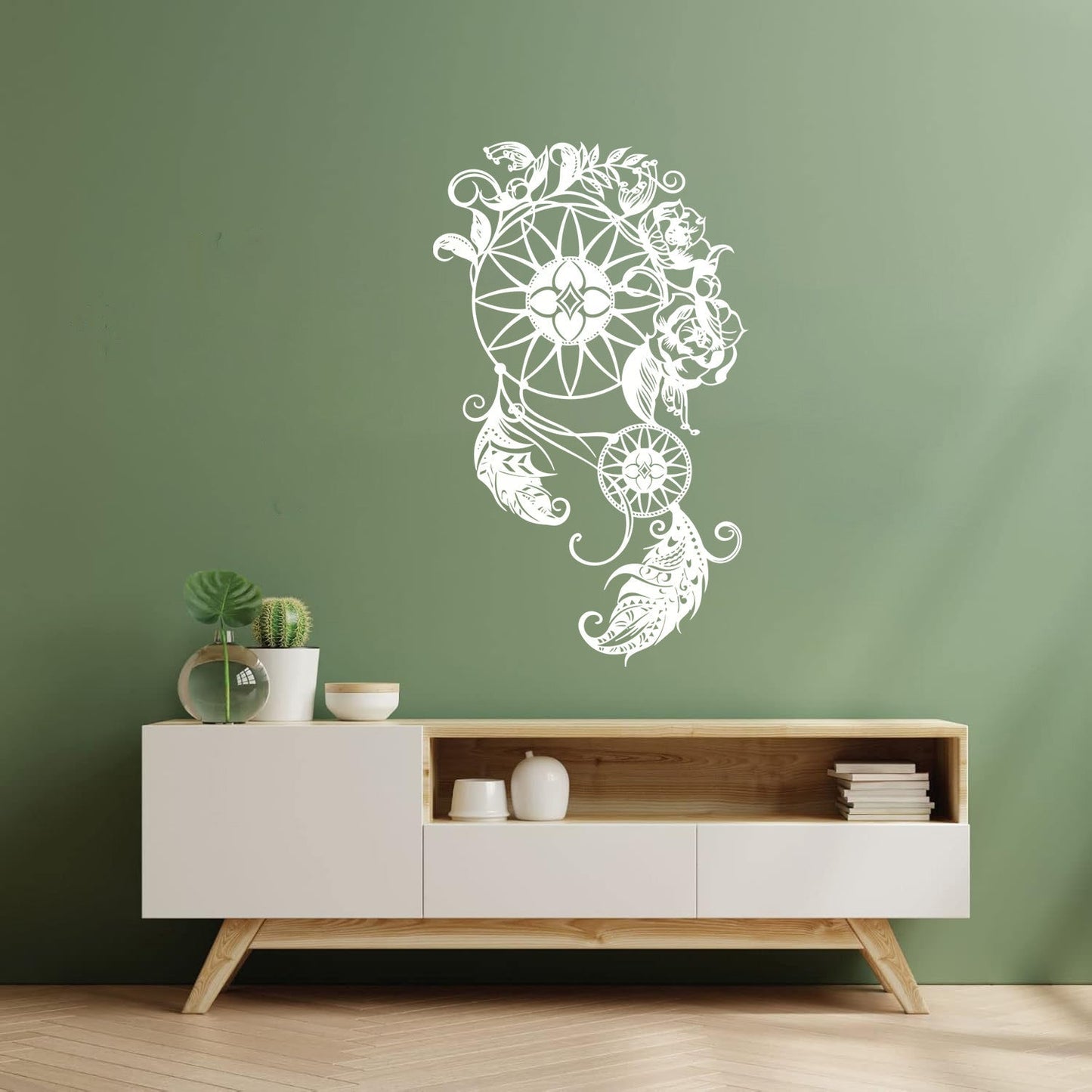 Wall Stickers Circle Floral Dreamcatcher Feathers Flowers Ornament Car Body Decoration