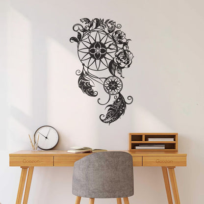 Wall Stickers Circle Floral Dreamcatcher Feathers Flowers Ornament Car Body Decoration