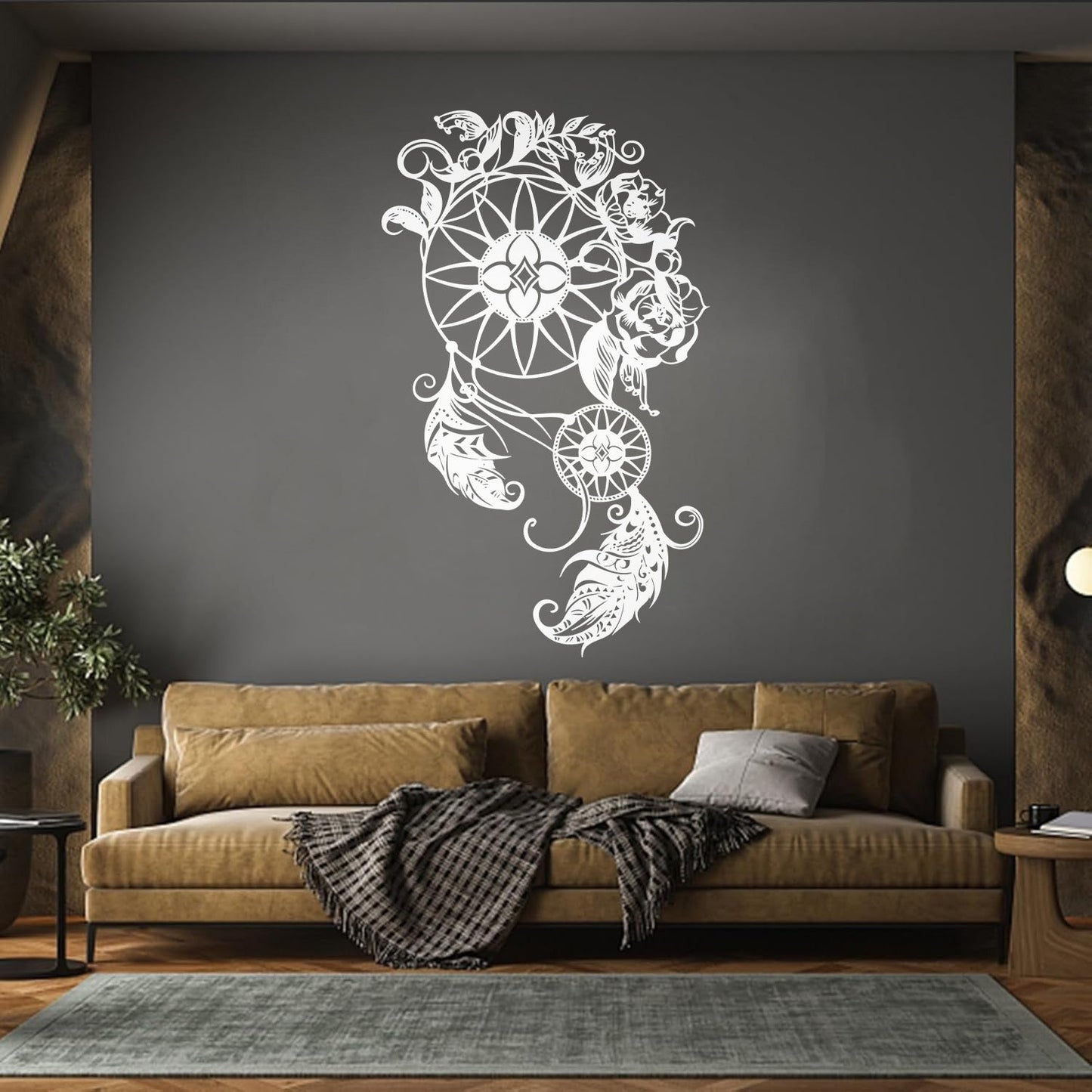 Wall Stickers Circle Floral Dreamcatcher Feathers Flowers Ornament Car Body Decoration