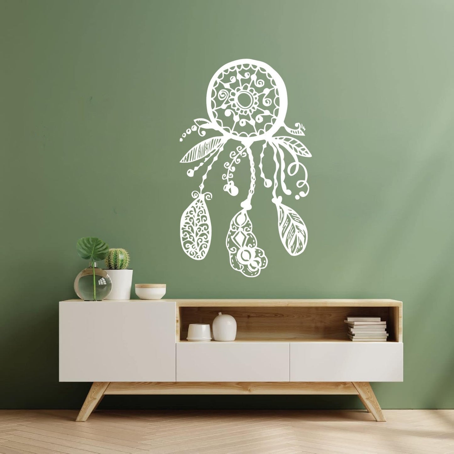 Fine Carving Decals Circle Floral Dreamcatcher Feathers Flowers Ornament Window Decals