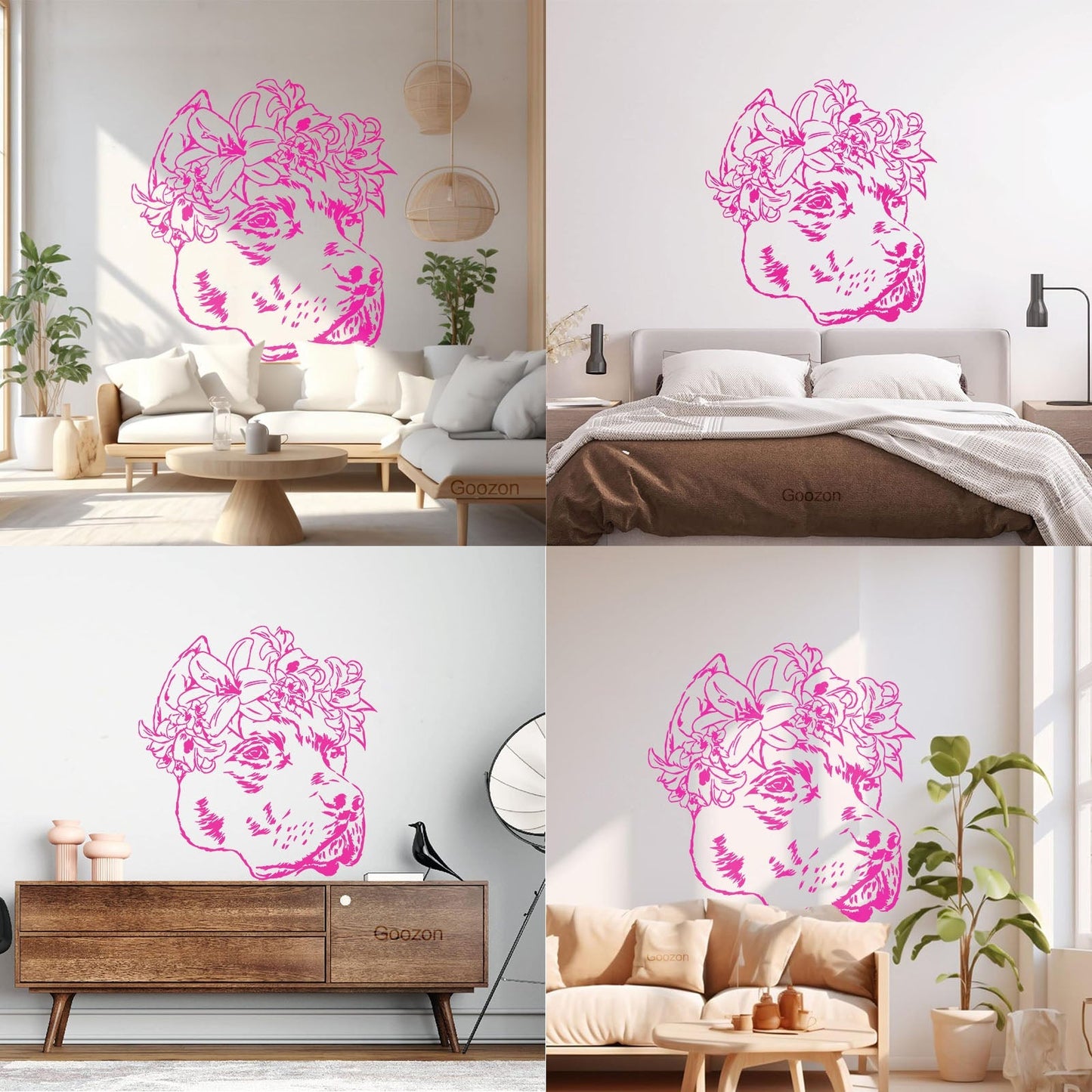 Wall Decals Pvc Companion Dog Friend Flowers Pet Salon Removable Without Leaving Glue