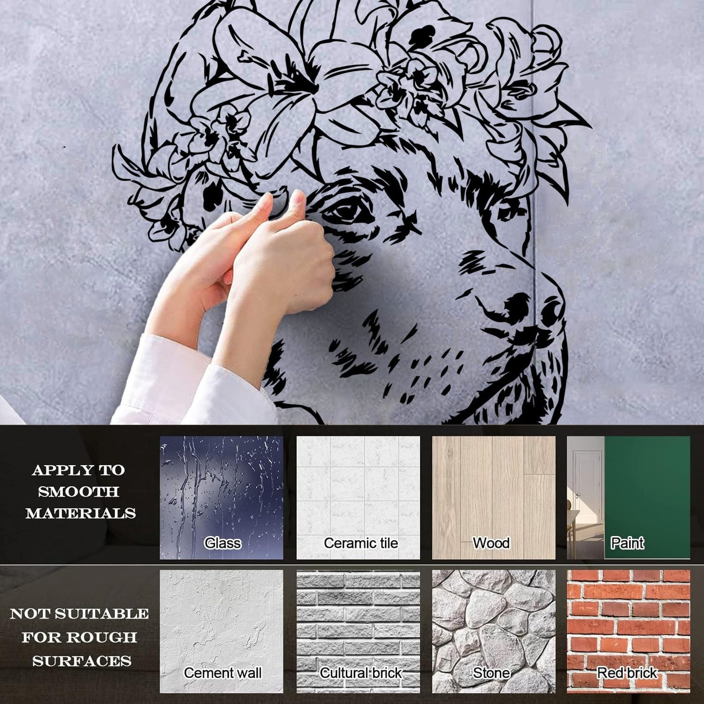 Wall Decals Pvc Companion Dog Friend Flowers Pet Salon Removable Without Leaving Glue