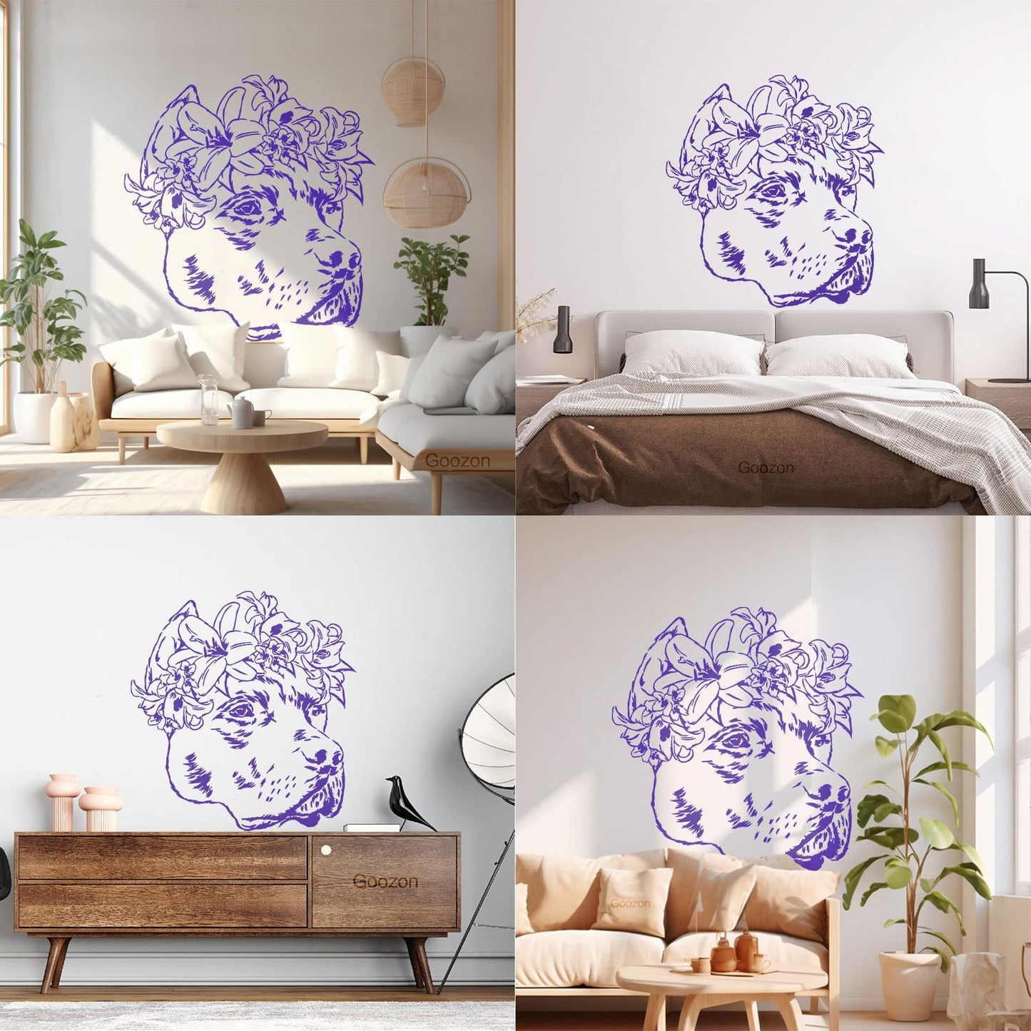 Wall Decals Pvc Companion Dog Friend Flowers Pet Salon Removable Without Leaving Glue