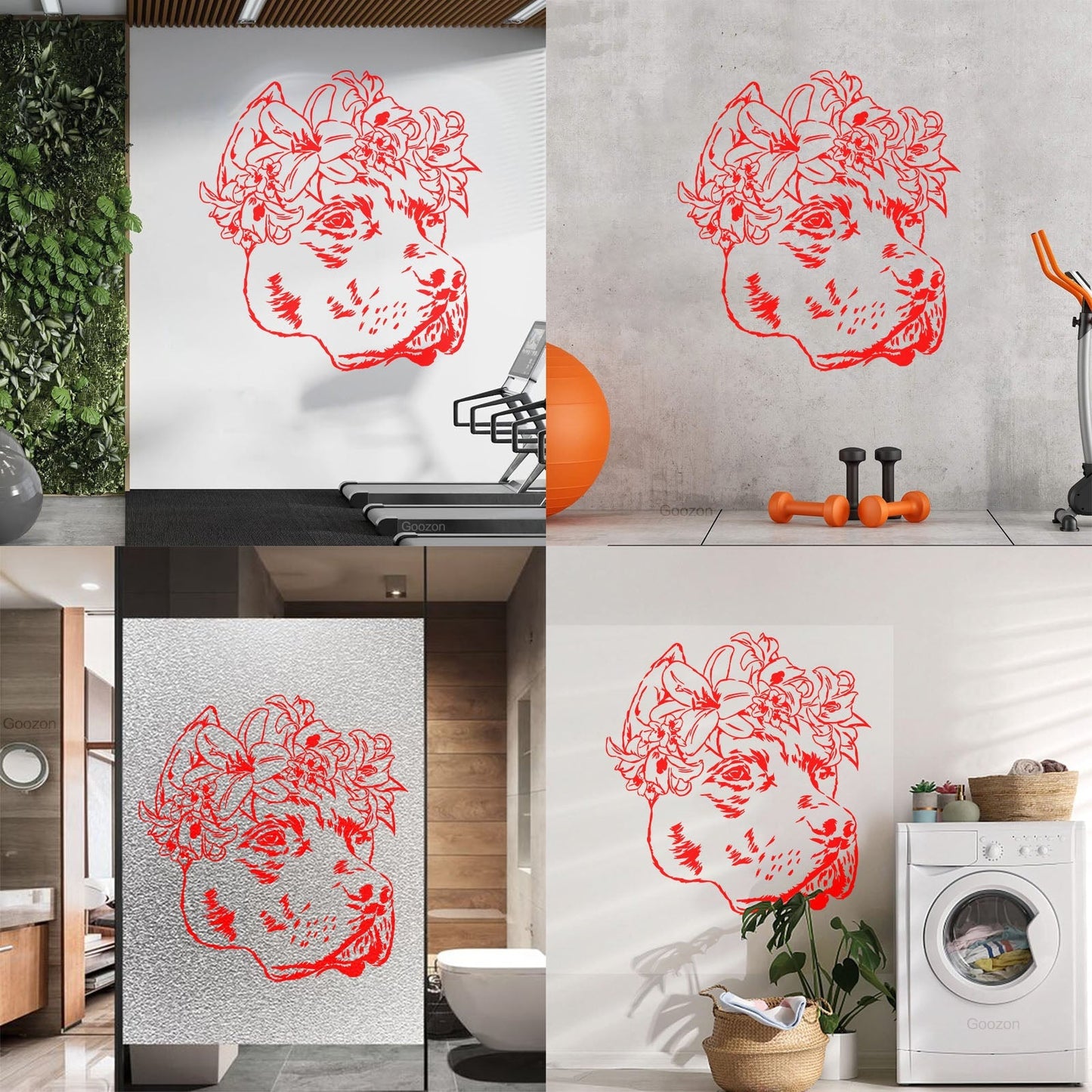 Wall Decals Pvc Companion Dog Friend Flowers Pet Salon Removable Without Leaving Glue