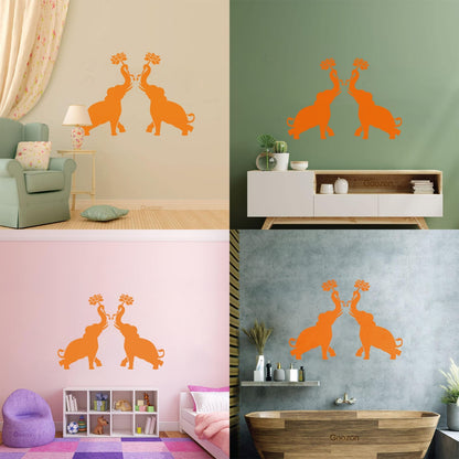 Wall Decals Paster Paper Couple Elephants African Animals Flowers Do Not Damage The Wall Surface
