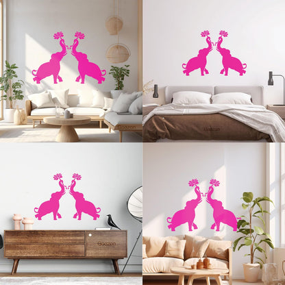 Wall Decals Paster Paper Couple Elephants African Animals Flowers Do Not Damage The Wall Surface