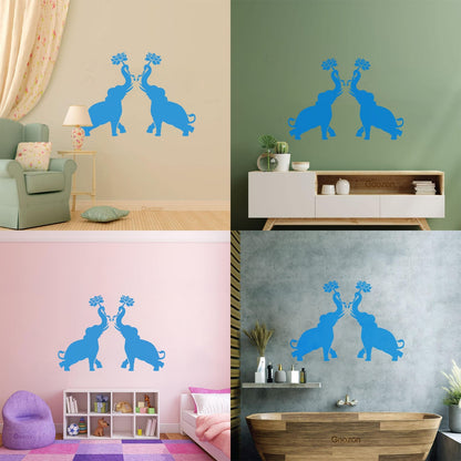 Wall Decals Paster Paper Couple Elephants African Animals Flowers Do Not Damage The Wall Surface