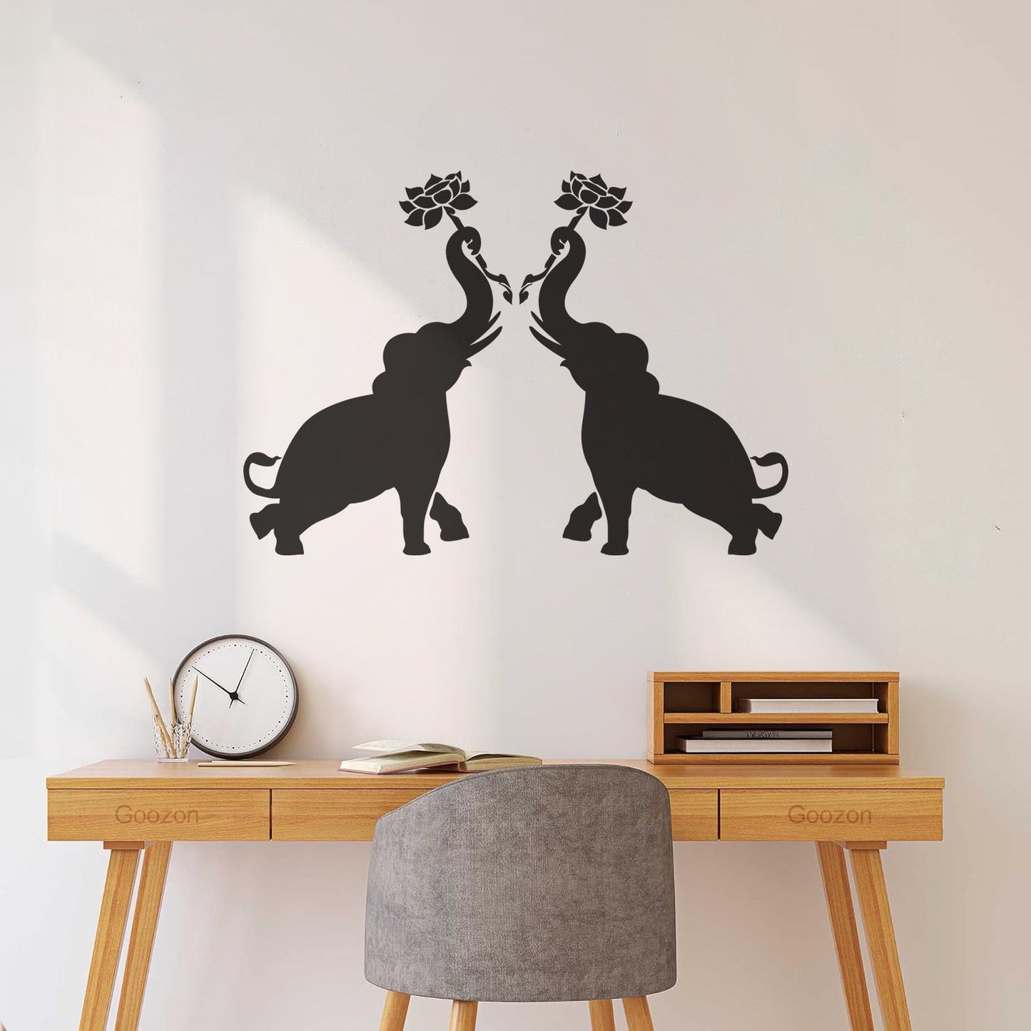 Wall Decals Paster Paper Couple Elephants African Animals Flowers Do Not Damage The Wall Surface
