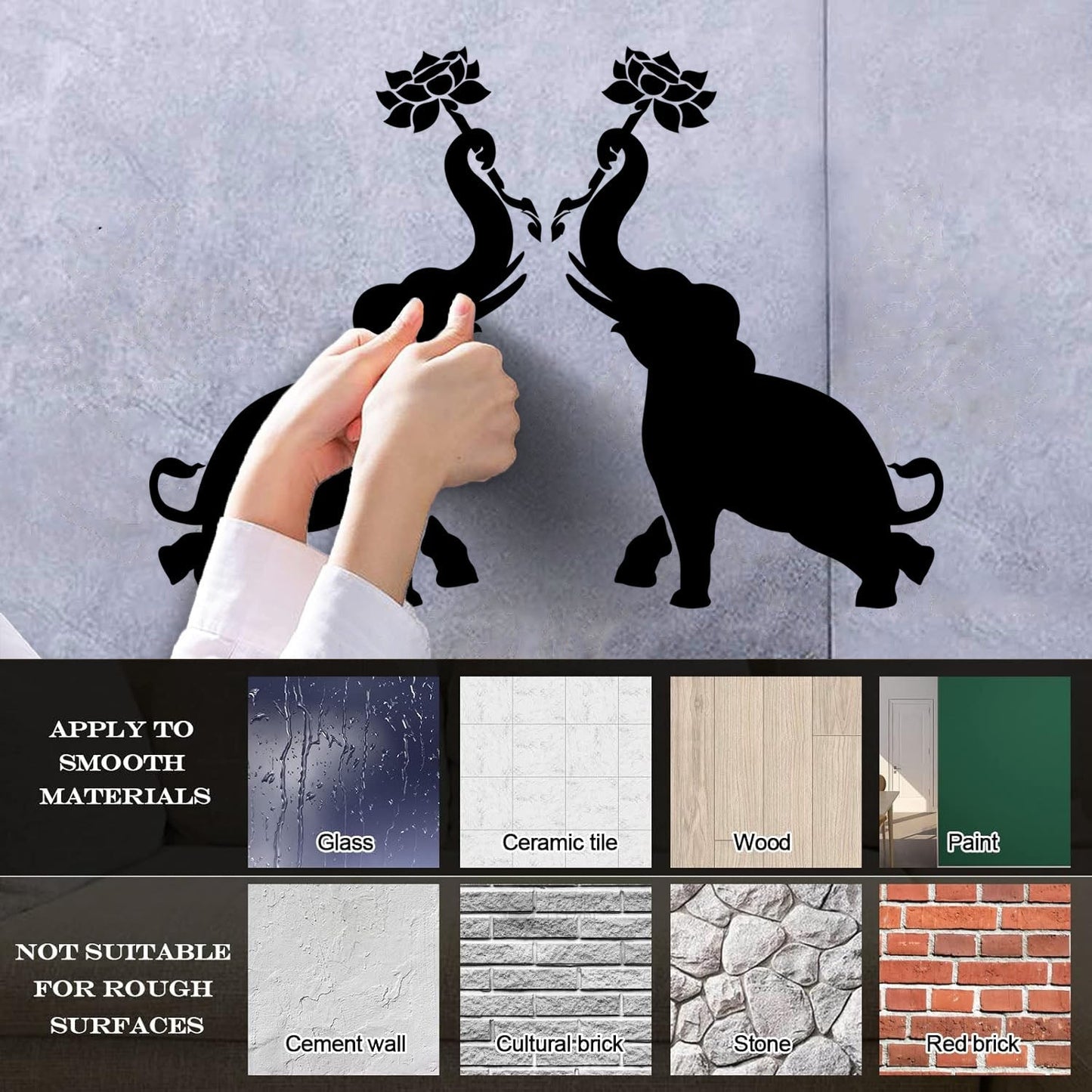 Wall Decals Paster Paper Couple Elephants African Animals Flowers Do Not Damage The Wall Surface