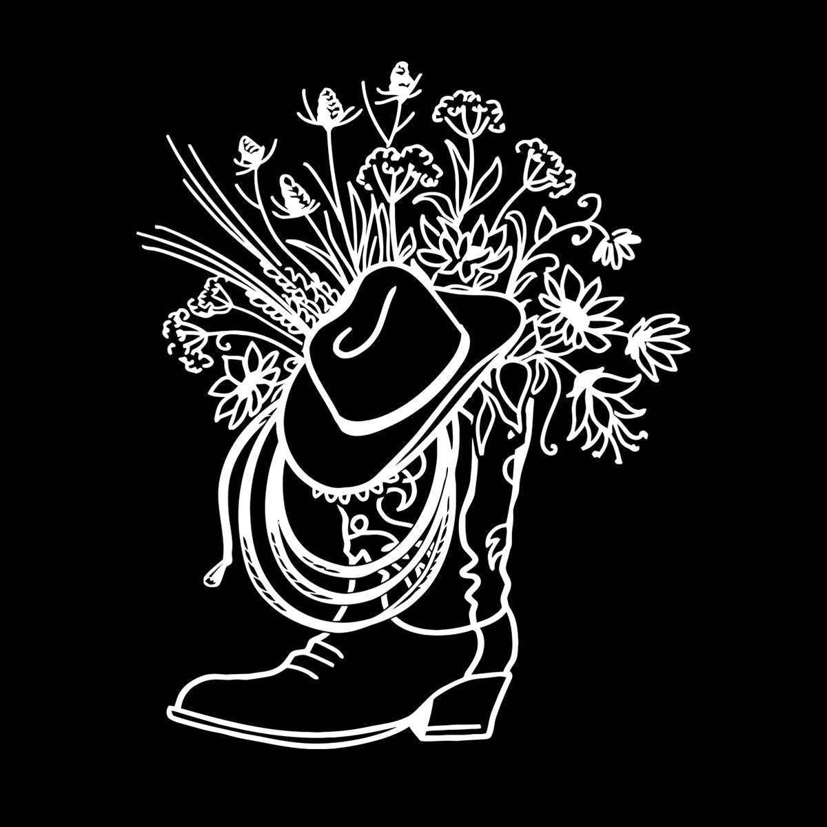 Vinyl Wall Stickers Cowboy Boot Hat With Square Vase Flowers Multi Color Selection