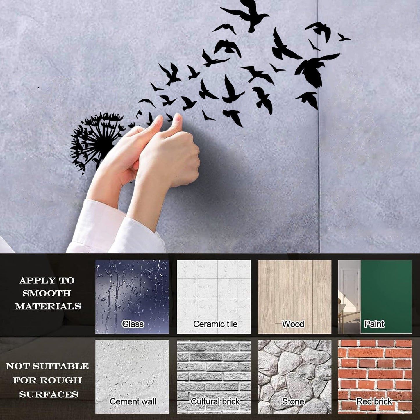 Fine Carving Decals Dandelion Flower Bud Floral Birds Patterns It Won'T Fall Off