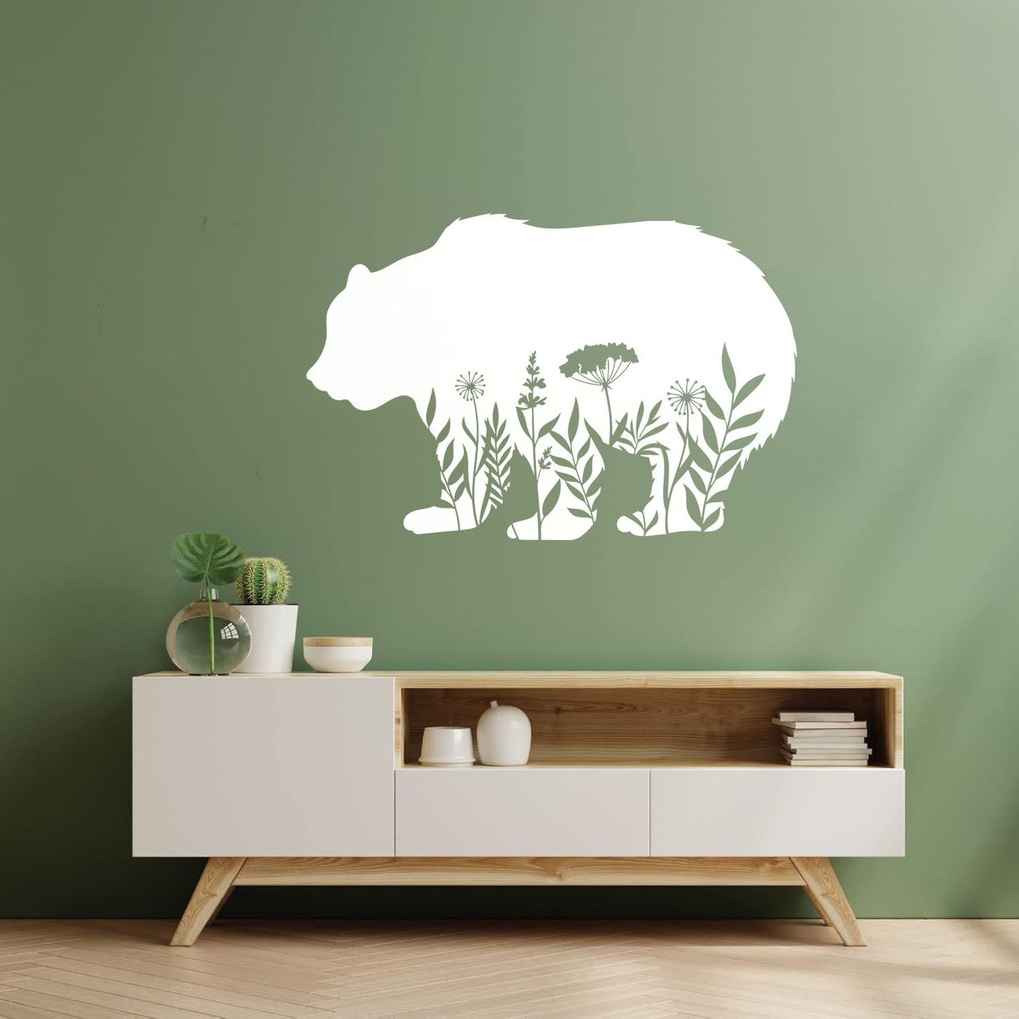 Wall Decals Pvc Floral Motif Bear Animal Predator Flowers Natural Personalized Customization