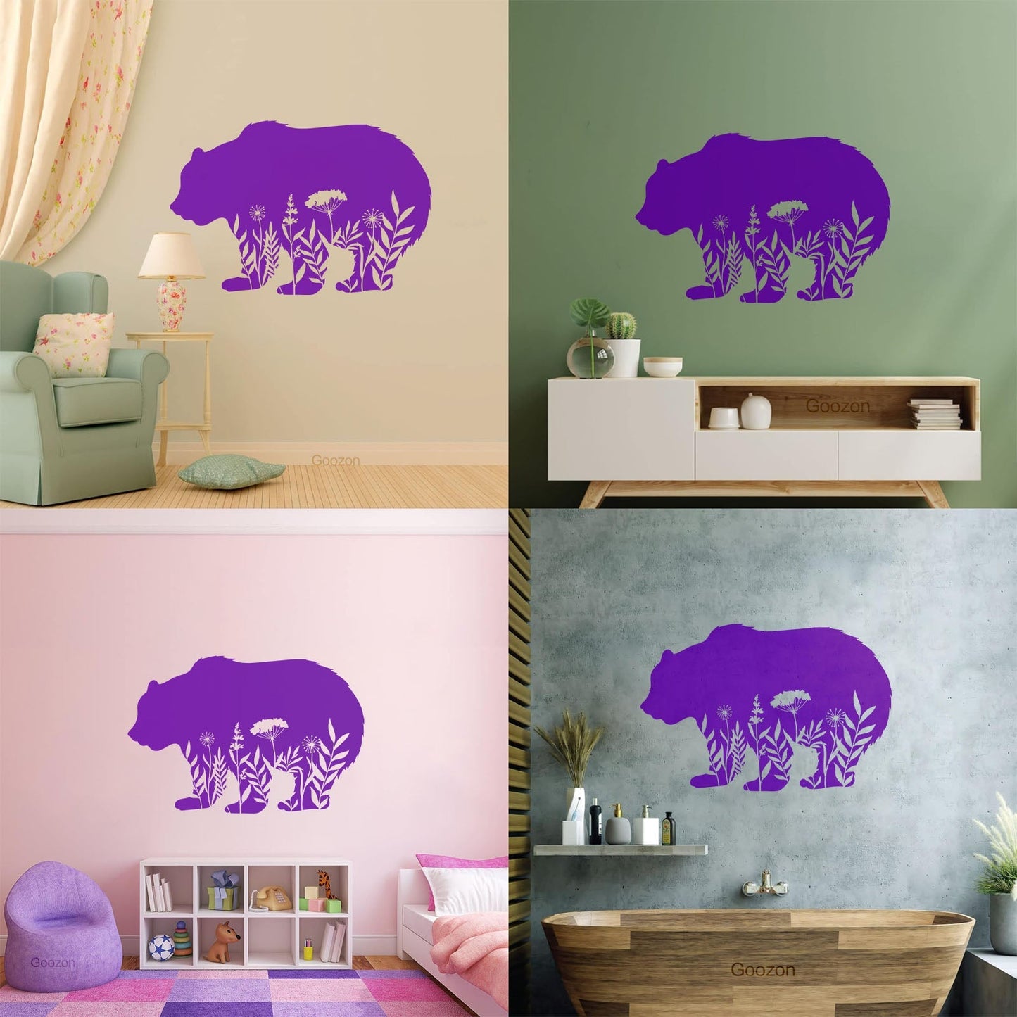 Wall Decals Pvc Floral Motif Bear Animal Predator Flowers Natural Personalized Customization