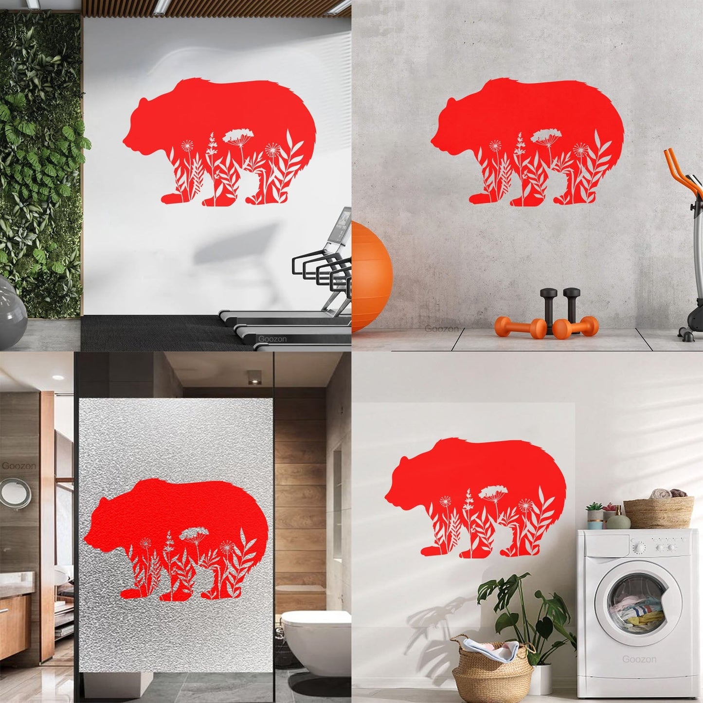 Wall Decals Pvc Floral Motif Bear Animal Predator Flowers Natural Personalized Customization