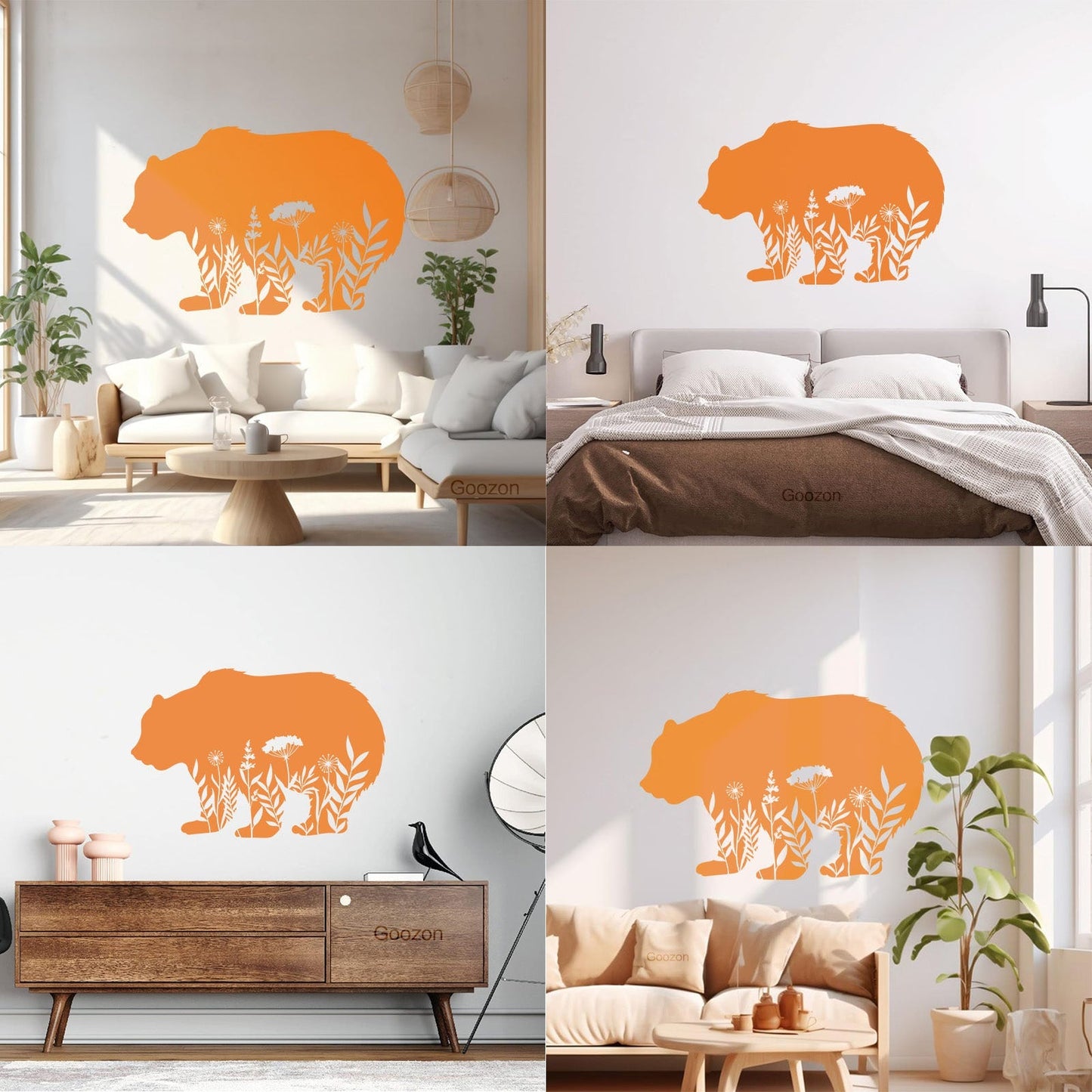 Wall Decals Pvc Floral Motif Bear Animal Predator Flowers Natural Personalized Customization