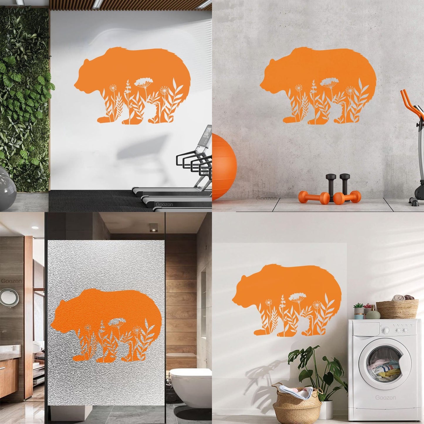 Wall Decals Pvc Floral Motif Bear Animal Predator Flowers Natural Personalized Customization