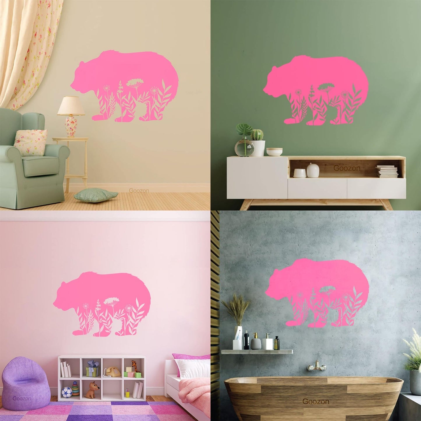 Wall Decals Pvc Floral Motif Bear Animal Predator Flowers Natural Personalized Customization
