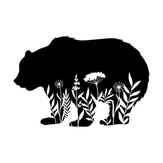 Wall Decals Pvc Floral Motif Bear Animal Predator Flowers Natural Personalized Customization
