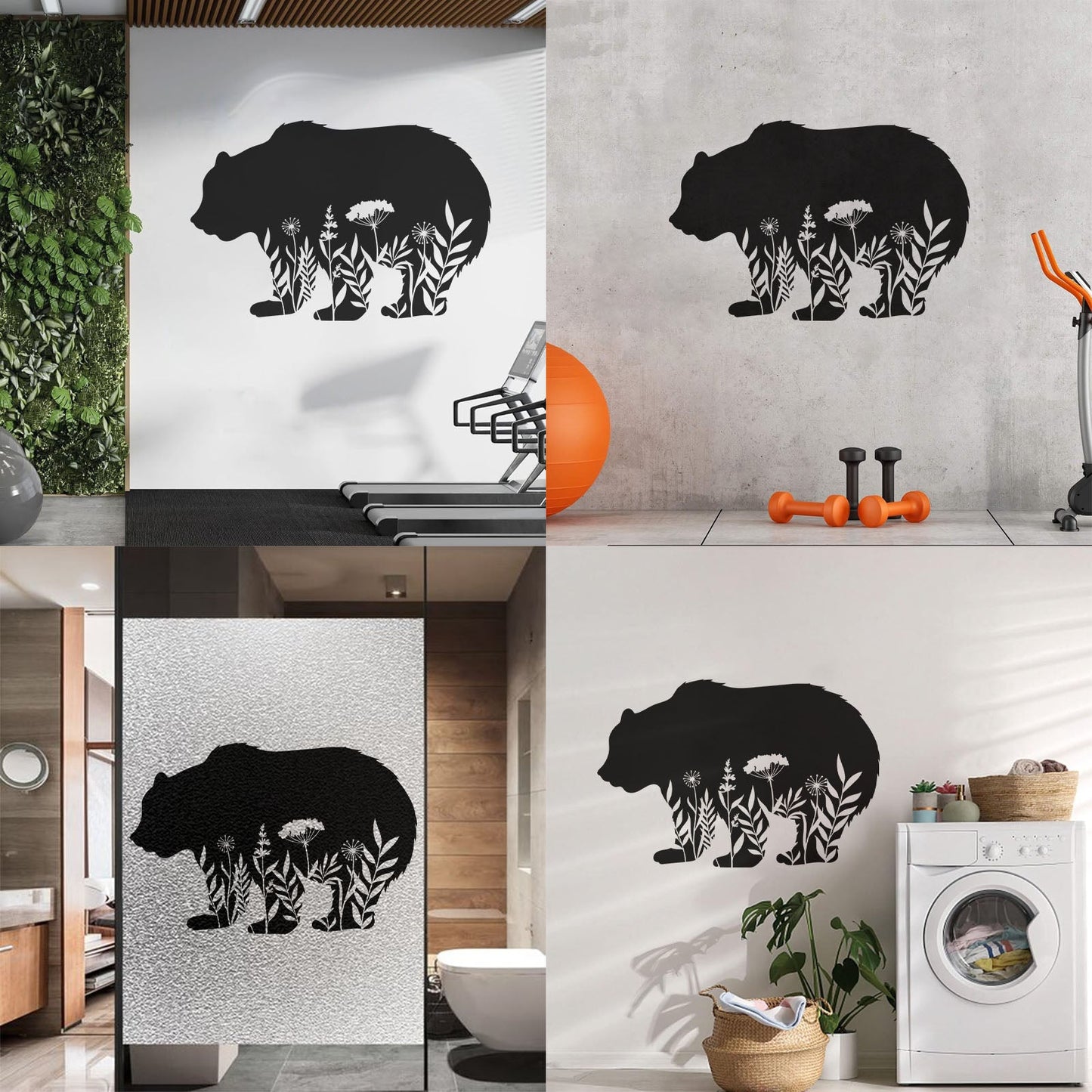 Wall Decals Pvc Floral Motif Bear Animal Predator Flowers Natural Personalized Customization