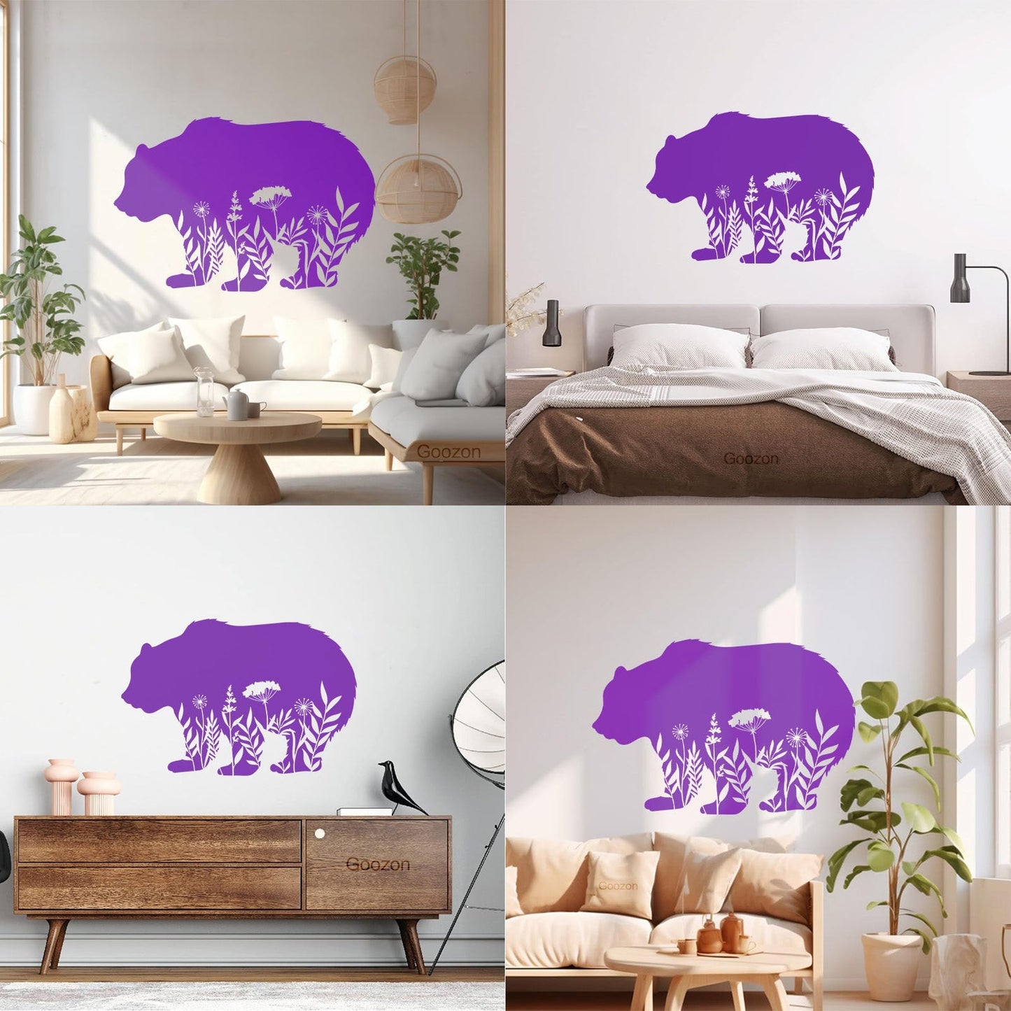 Wall Decals Pvc Floral Motif Bear Animal Predator Flowers Natural Personalized Customization