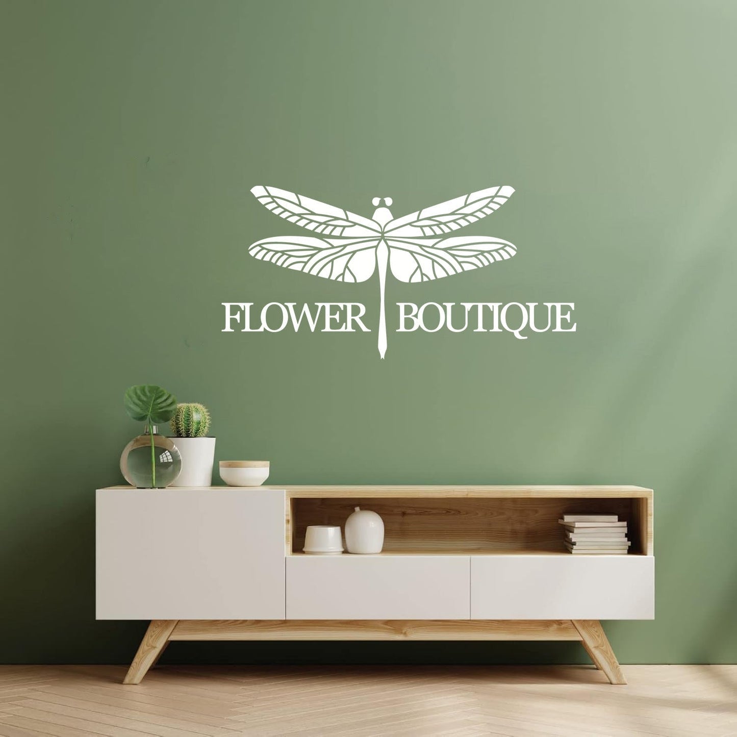 Engraving Decals Flower Boutique Logo Dragonfly Glass Stickers