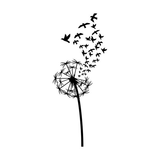Vinyl Art Sticker Flower Dandelion With Birds Patterns Natural Summer Equipped With Transfer Film Kit