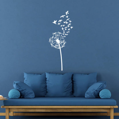 Vinyl Art Sticker Flower Dandelion With Birds Patterns Natural Summer Equipped With Transfer Film Kit