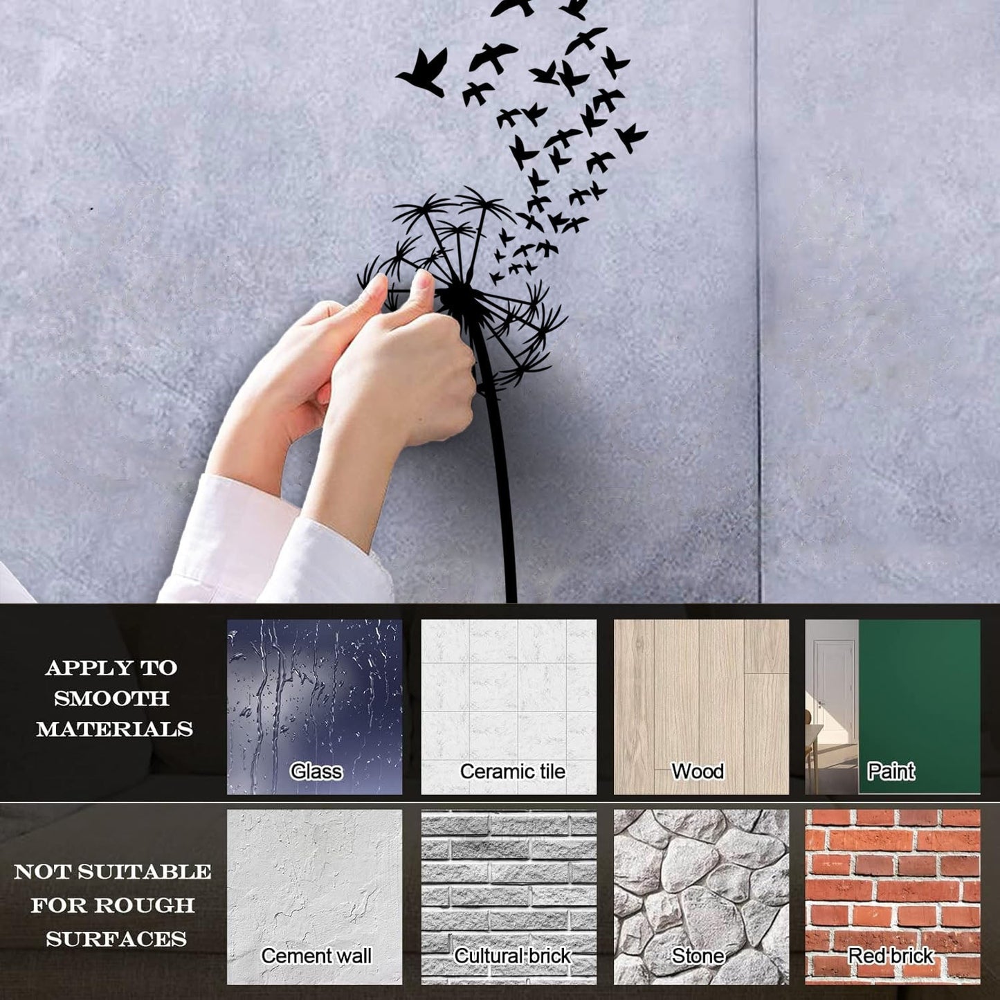 Vinyl Art Sticker Flower Dandelion With Birds Patterns Natural Summer Equipped With Transfer Film Kit