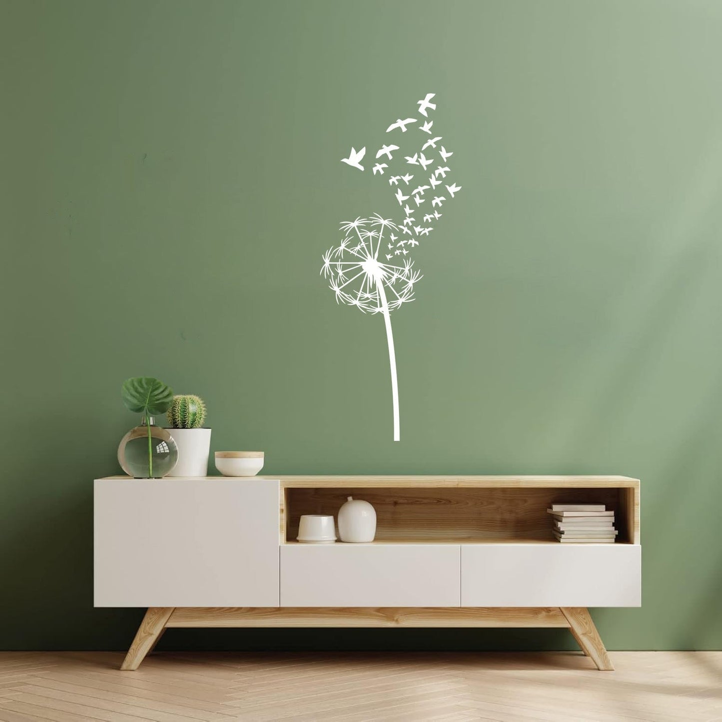 Vinyl Art Sticker Flower Dandelion With Birds Patterns Natural Summer Equipped With Transfer Film Kit