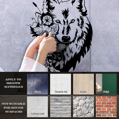 Wall Decals Pvc Flowers Floral Head Portrait Tribal Wolf Equipped With Transfer Film Kit