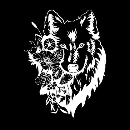 Wall Decals Pvc Flowers Floral Head Portrait Tribal Wolf Equipped With Transfer Film Kit