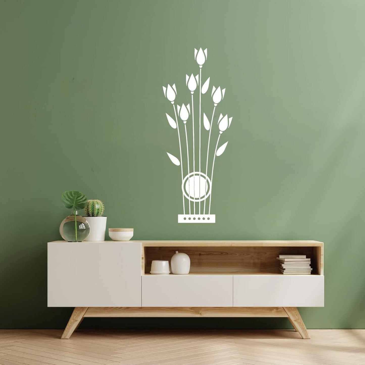Wall Vinyl Sticker Decor Flowers Tulips Musical Instrument Strings Wall Beautification