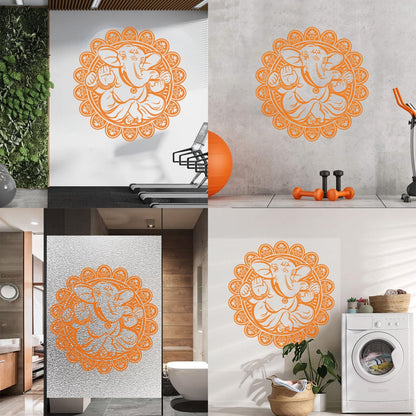 Vinyl Art Sticker Ganesha Hindu Elephant God Hinduism Lotus Flower Store Decoration