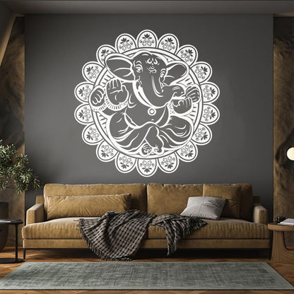 Vinyl Art Sticker Ganesha Hindu Elephant God Hinduism Lotus Flower Store Decoration