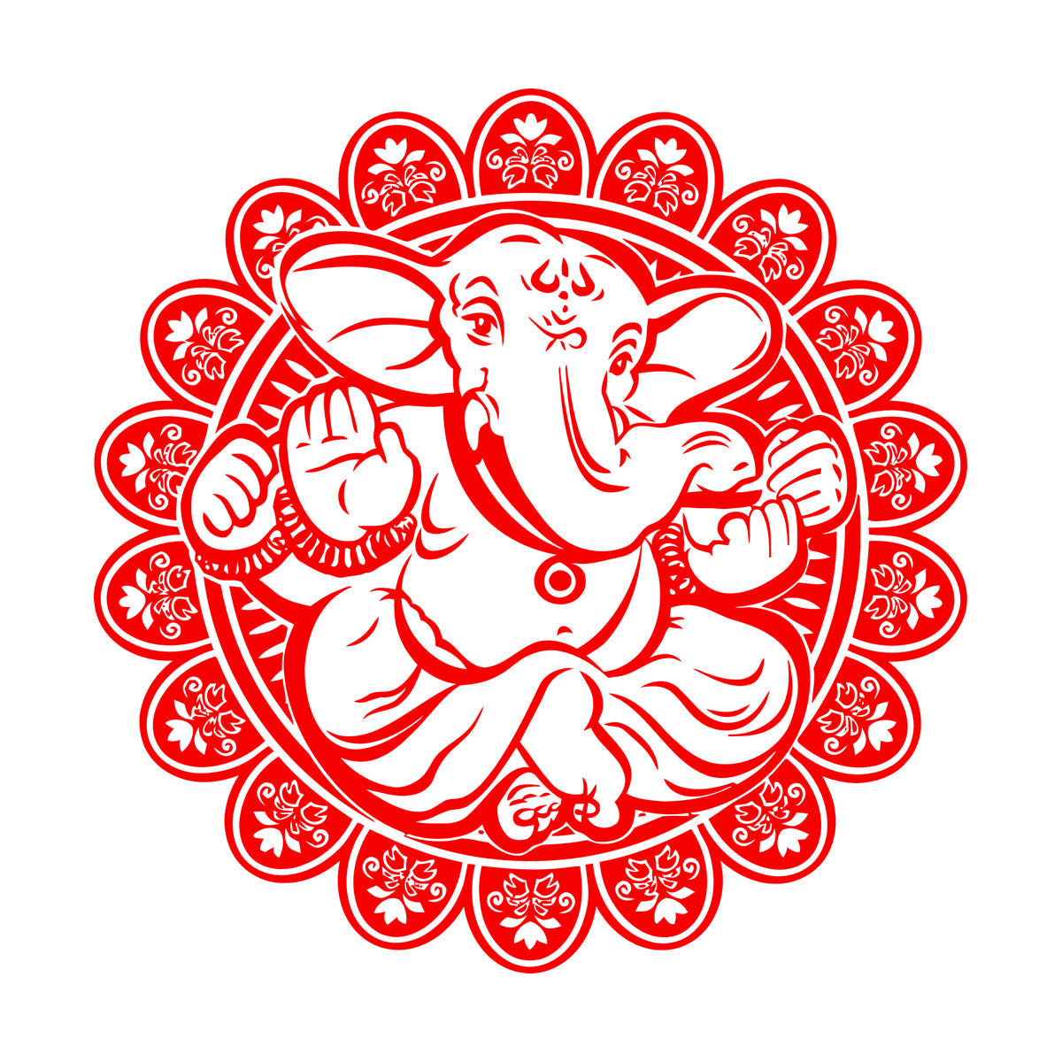 Vinyl Art Sticker Ganesha Hindu Elephant God Hinduism Lotus Flower Store Decoration