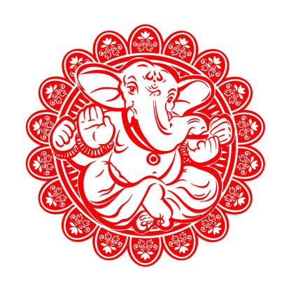 Vinyl Art Sticker Ganesha Hindu Elephant God Hinduism Lotus Flower Store Decoration