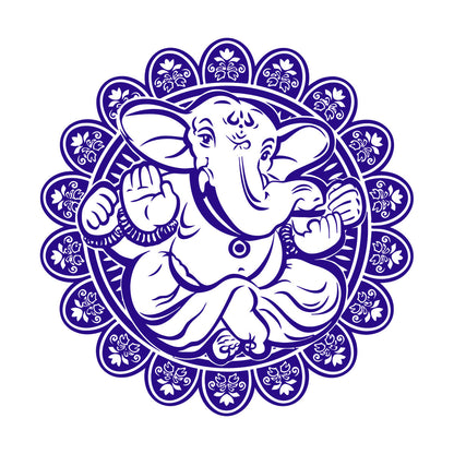 Vinyl Art Sticker Ganesha Hindu Elephant God Hinduism Lotus Flower Store Decoration